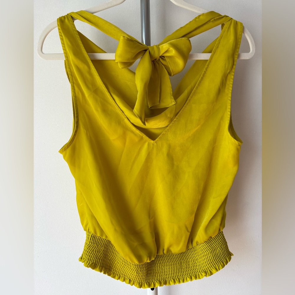 Anthropologie Chartreuse Bow Back Tank Top
